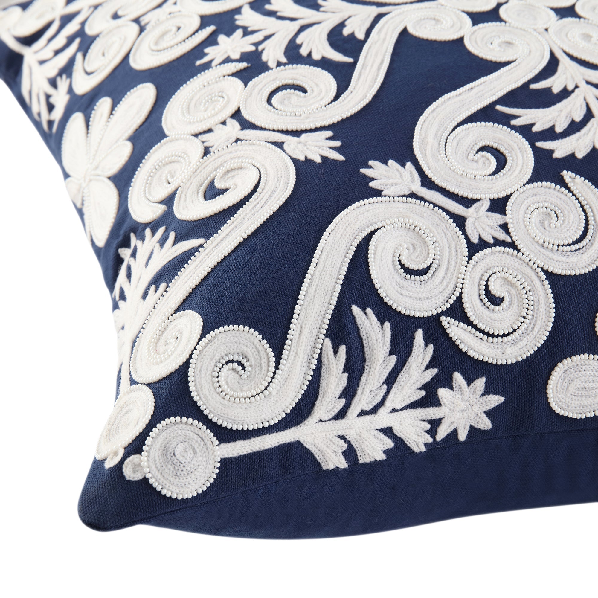 Indigo Collection Lucia Hand Embroidered Swirl Pillow