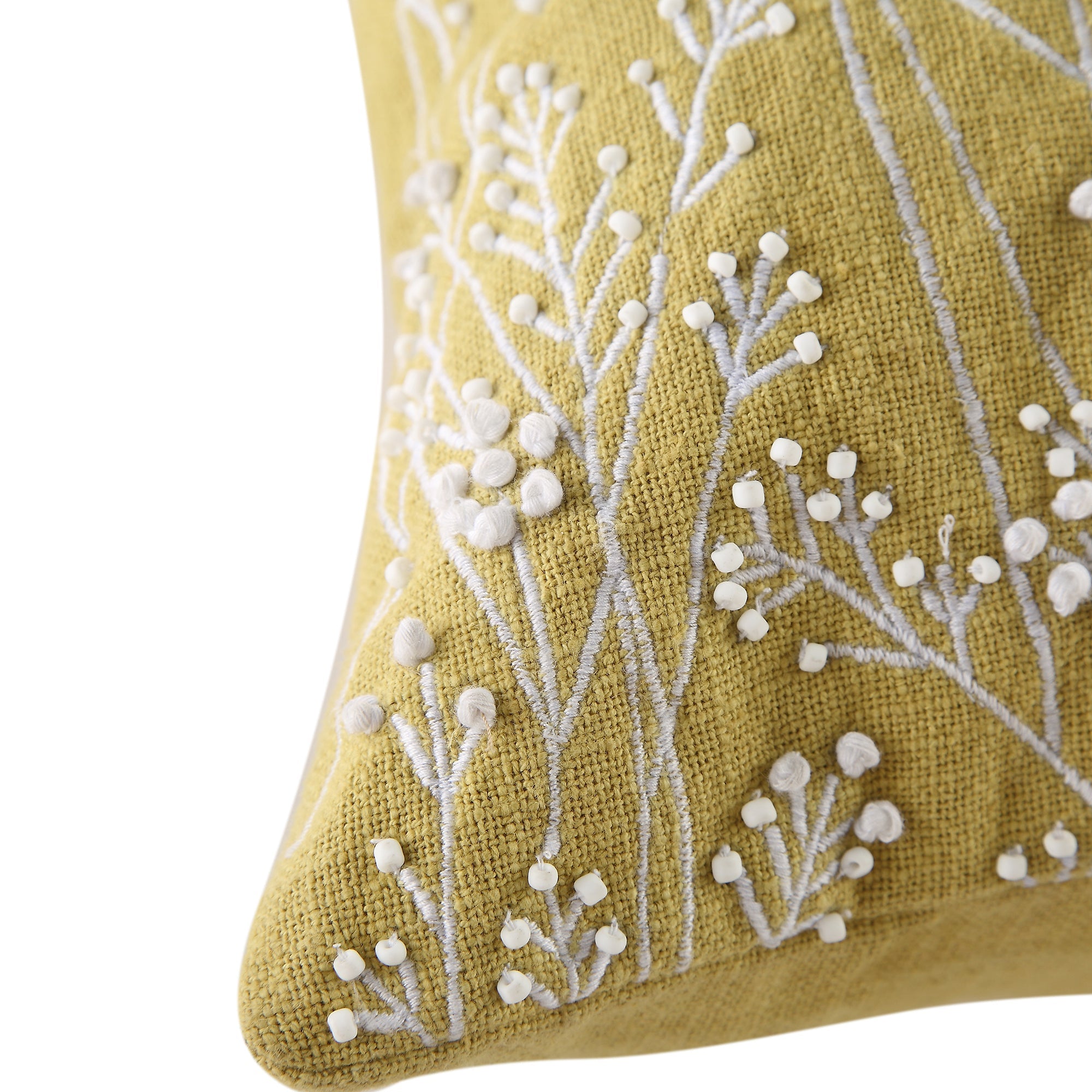 Meadow Hand Beaded and Embroidered Corn Yellow Pillow