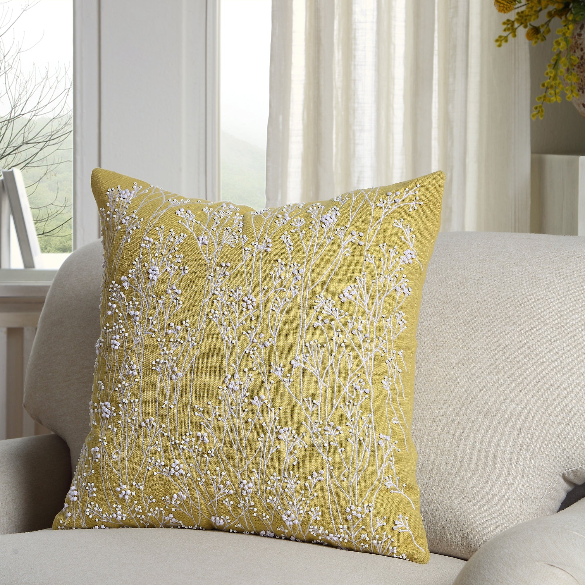 Meadow Hand Beaded and Embroidered Corn Yellow Pillow