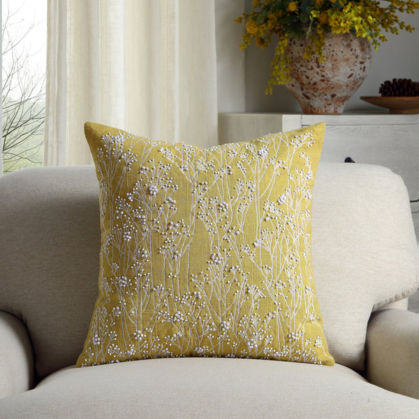 Meadow Hand Beaded and Embroidered Corn Yellow Pillow