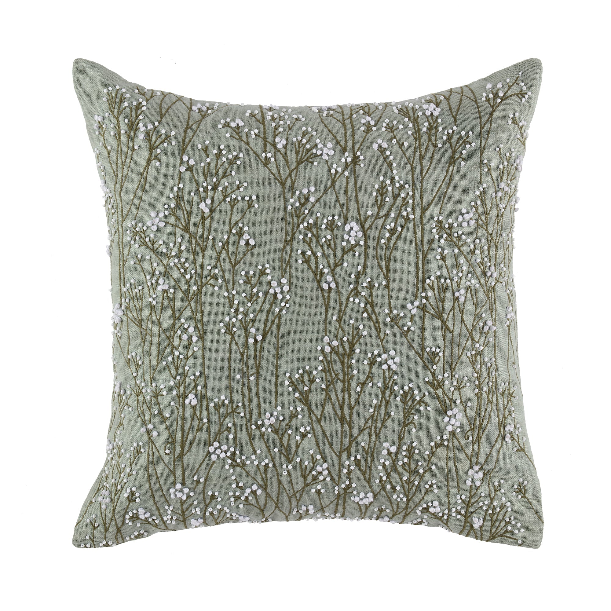 Meadow Hand Beaded and Embroidered Sage Green Pillow