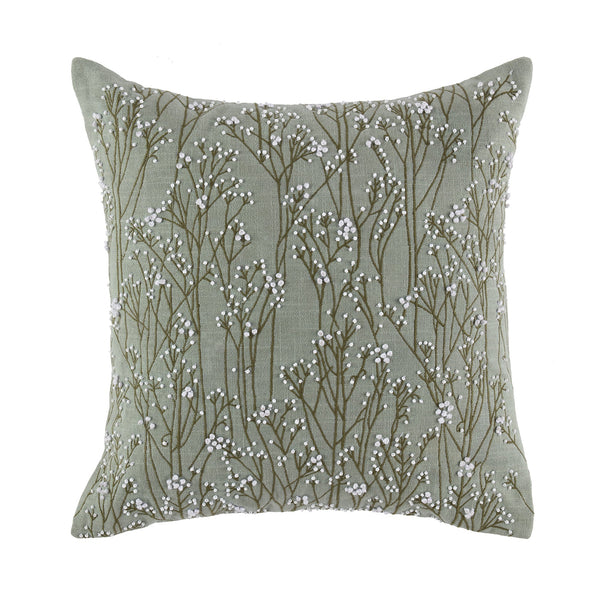 Meadow Hand Beaded and Embroidered Sage Green Pillow