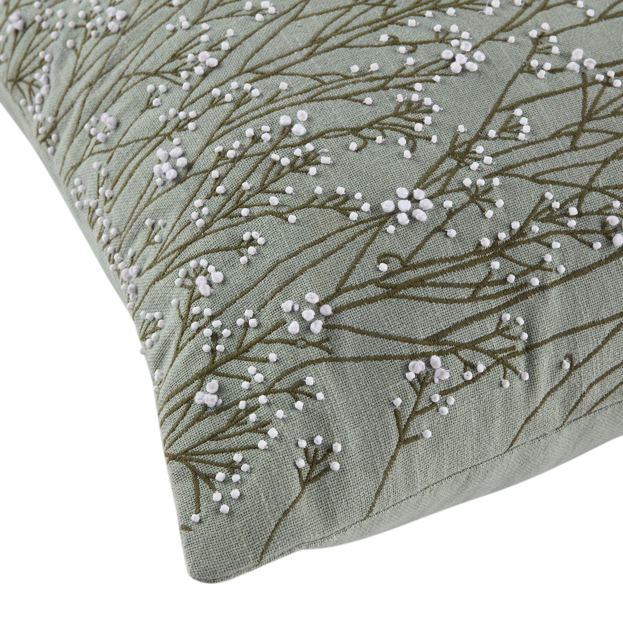 Meadow Hand Beaded and Embroidered Sage Green Pillow