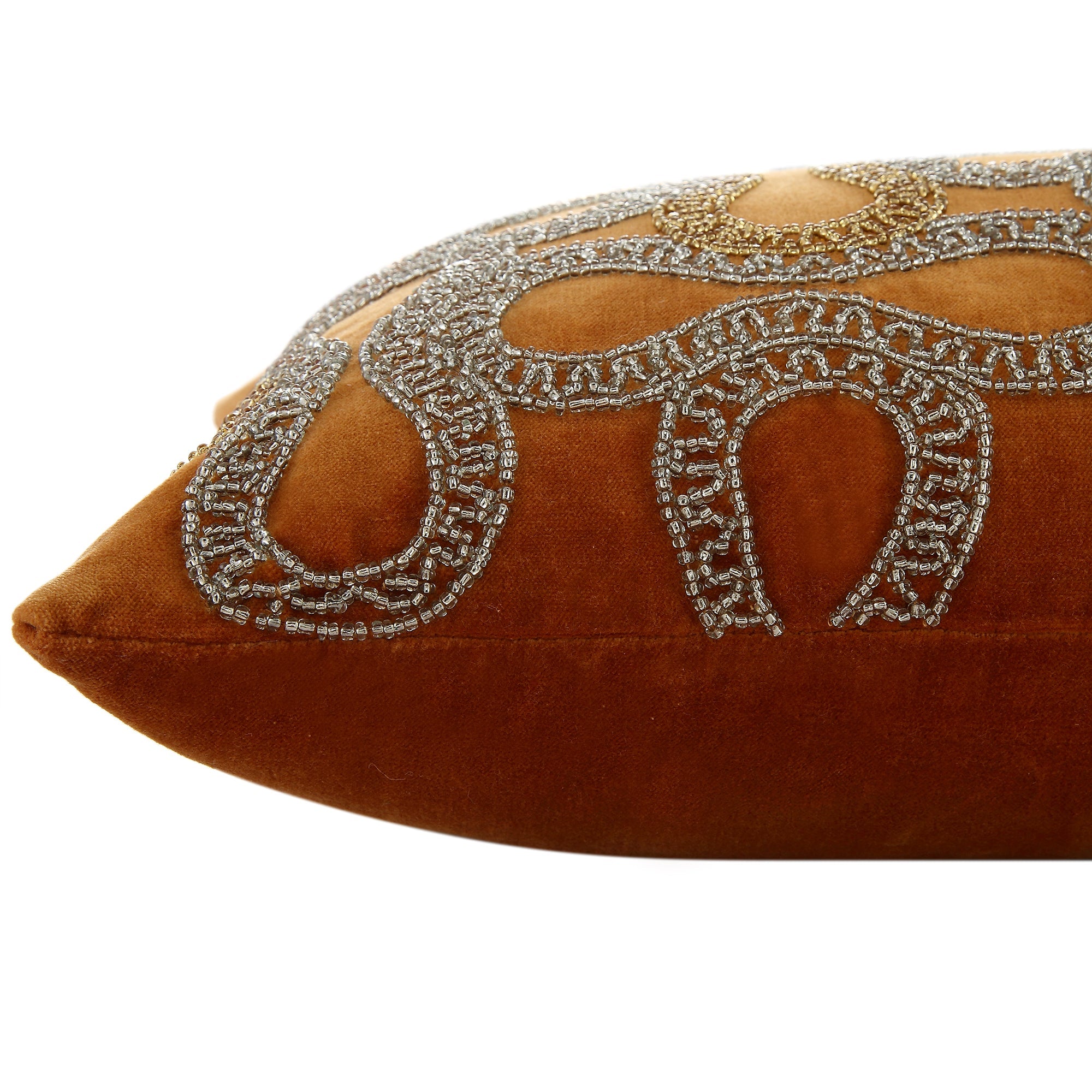 Luxe Collection Orla Hand Beaded Apricot Cotton Velvet Pillow