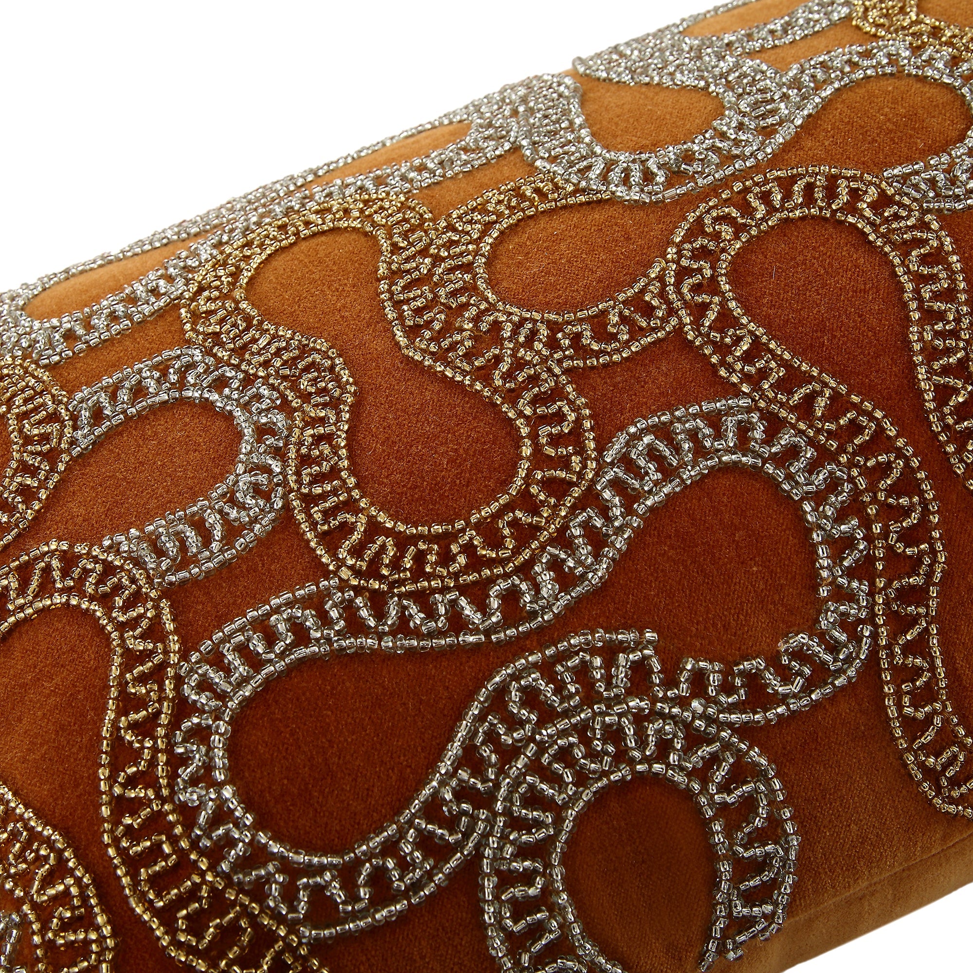 Luxe Collection Orla Hand Beaded Apricot Cotton Velvet Pillow