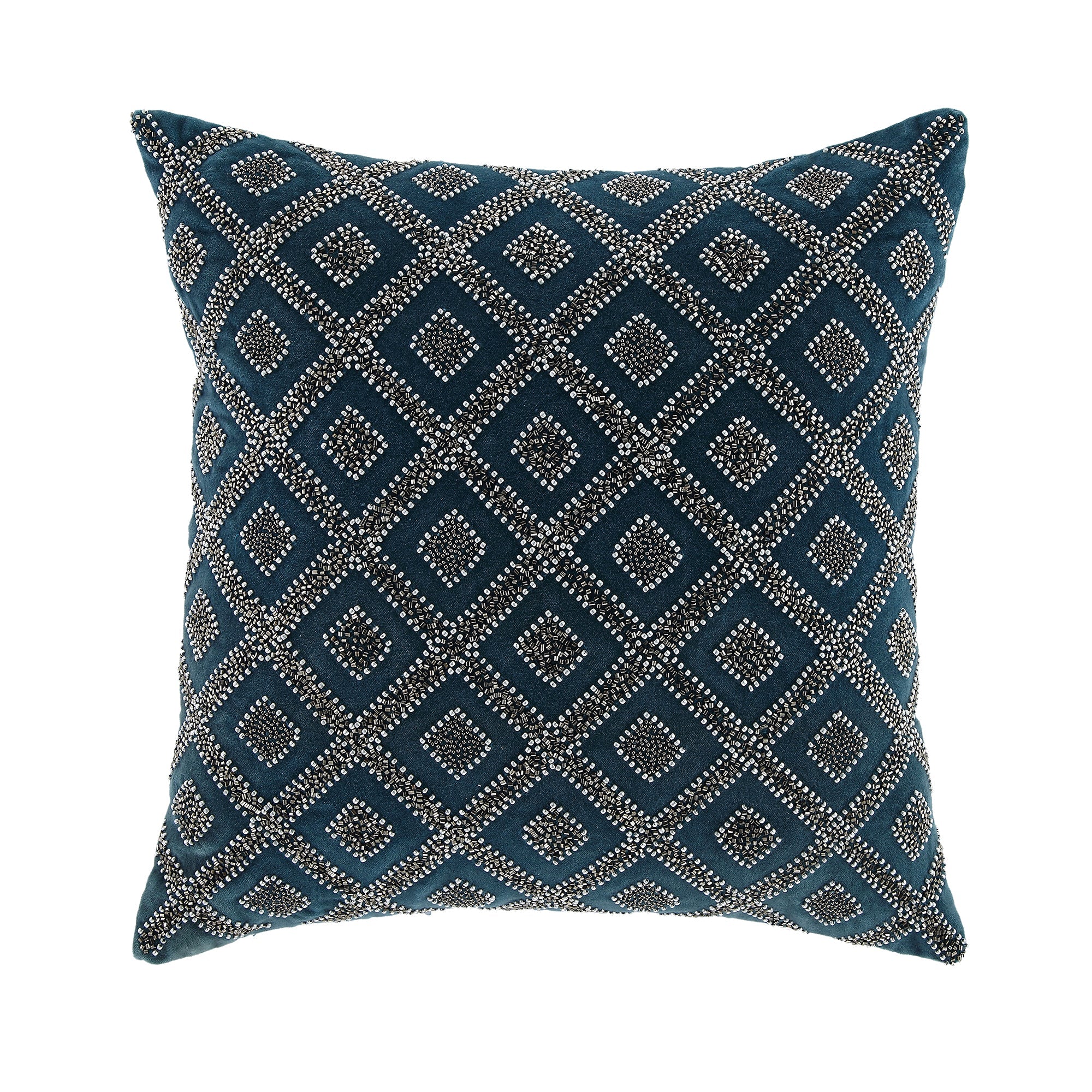 Luxe Collection Ottavia Beaded Teal Cotton Velvet Pillow