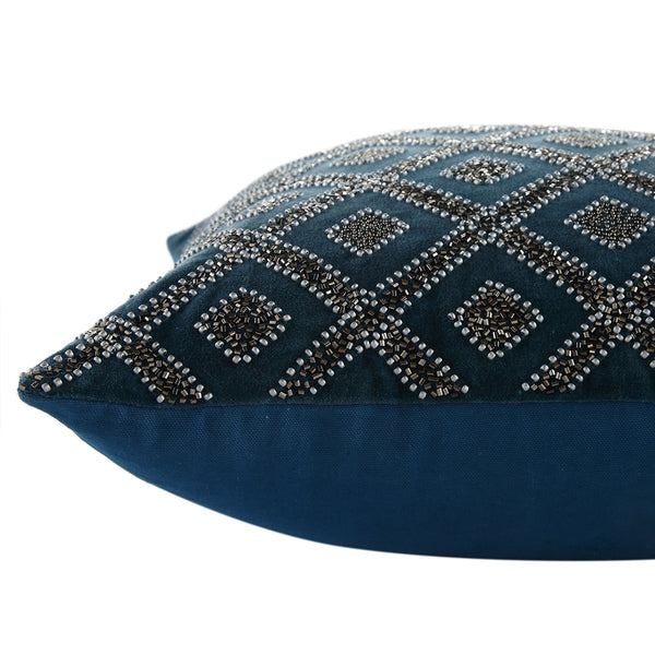 Luxe Collection Ottavia Beaded Teal Cotton Velvet Pillow