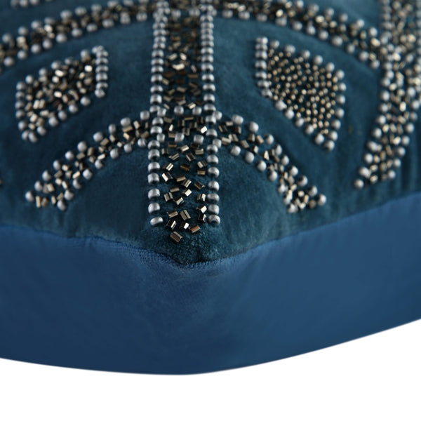 Luxe Collection Ottavia Beaded Teal Cotton Velvet Pillow