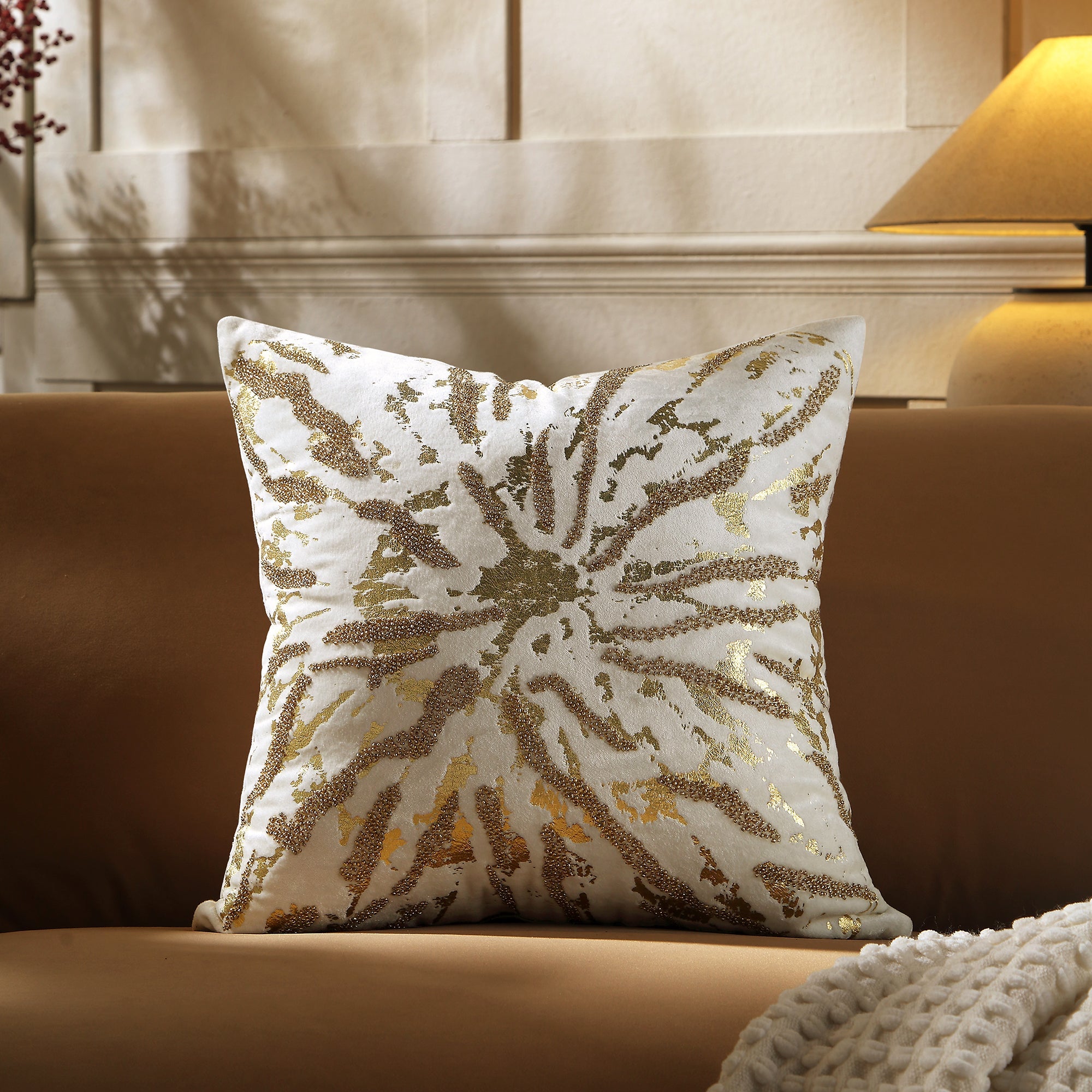 Luxe Collection Starburst Gold Foil Hand Beaded Velvet Pillow