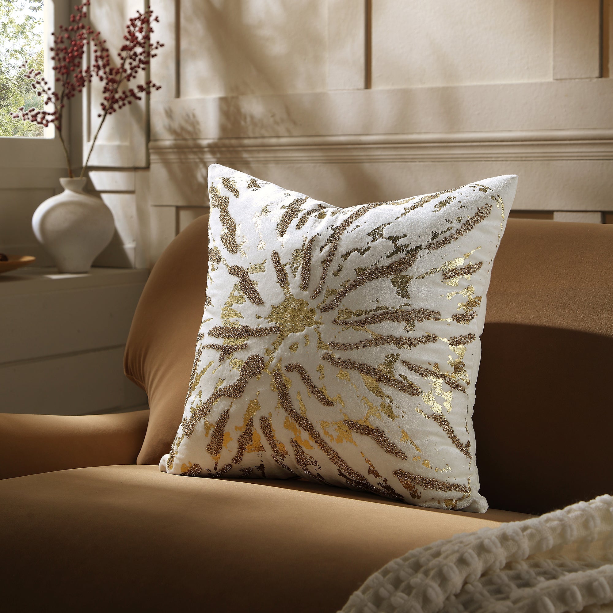 Luxe Collection Starburst Gold Foil Hand Beaded Velvet Pillow