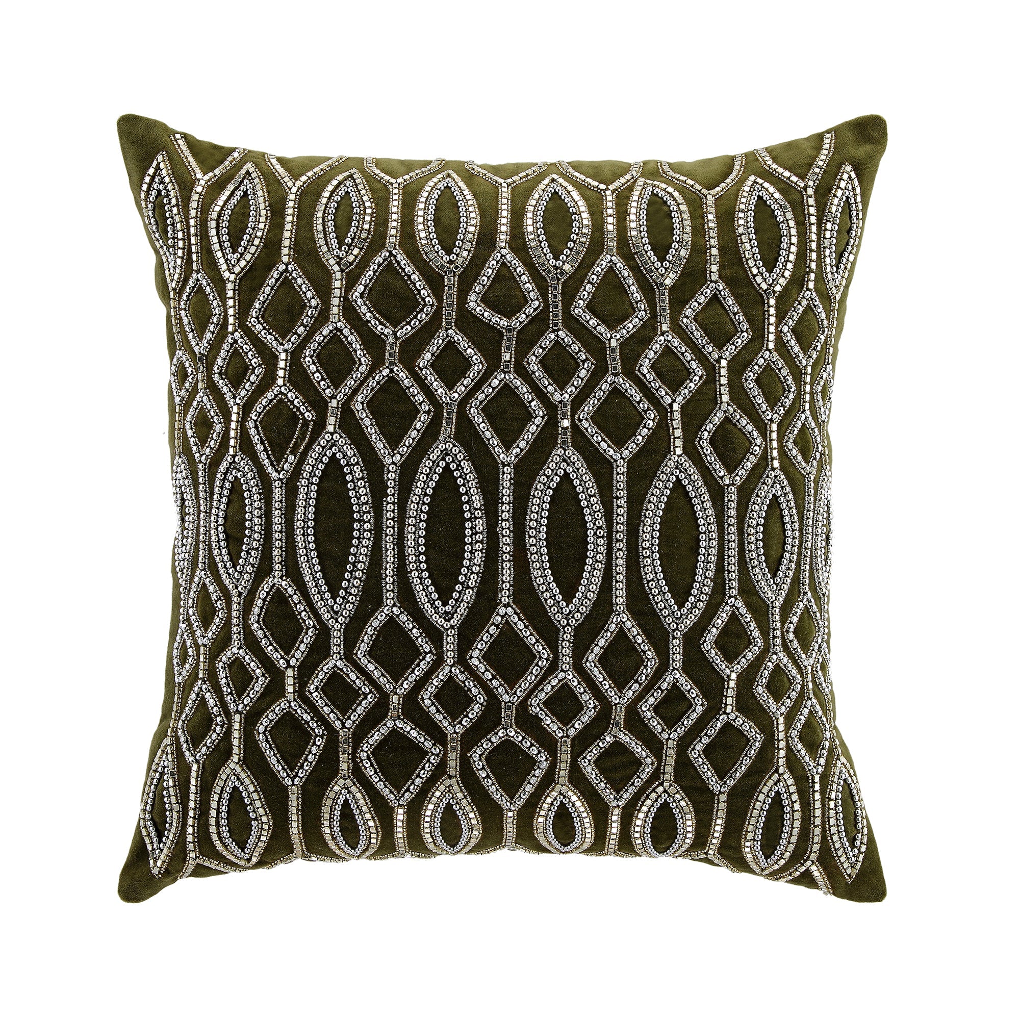 Luxe Collection Verona Beaded Moss Cotton Velvet Pillow