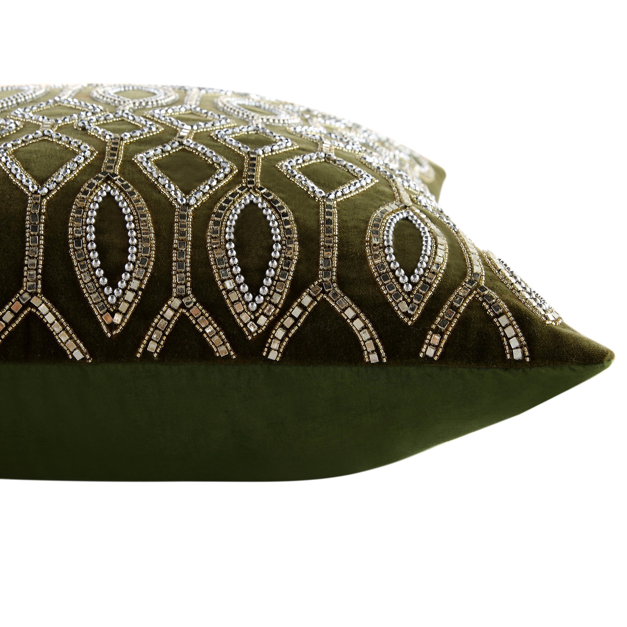 Luxe Collection Verona Beaded Moss Cotton Velvet Pillow