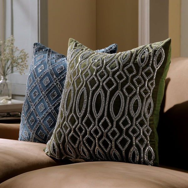 Luxe Collection Verona Beaded Moss Cotton Velvet Pillow