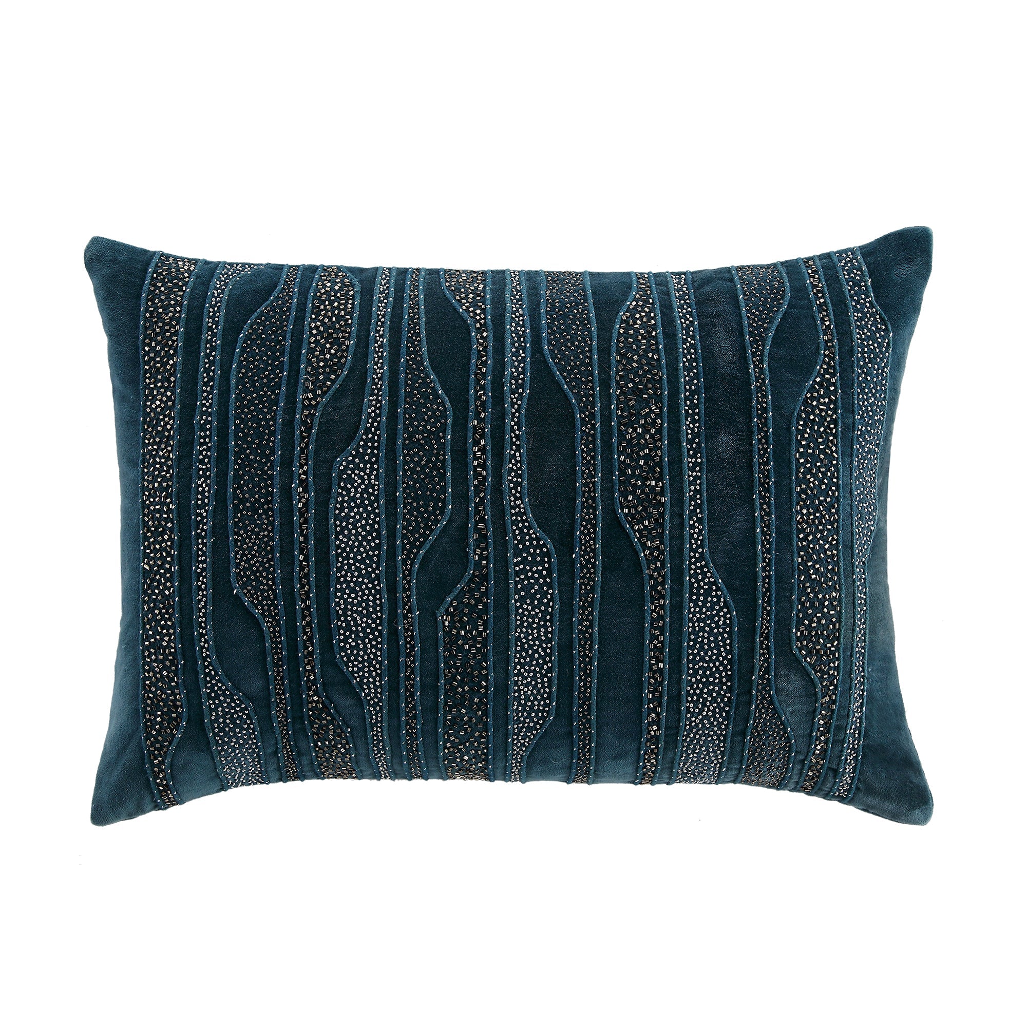 Luxe Collection Zita Beaded Teal Cotton Velvet Pillow