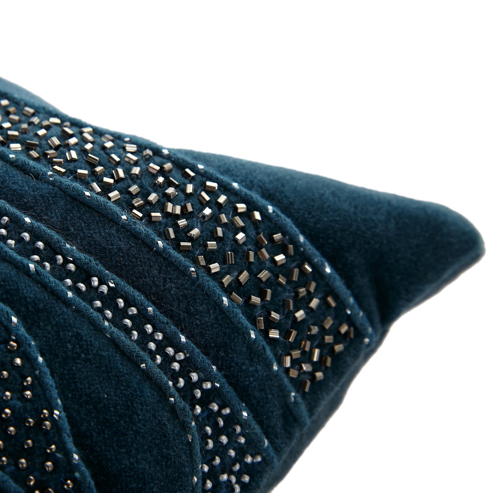 Luxe Collection Zita Beaded Teal Cotton Velvet Pillow