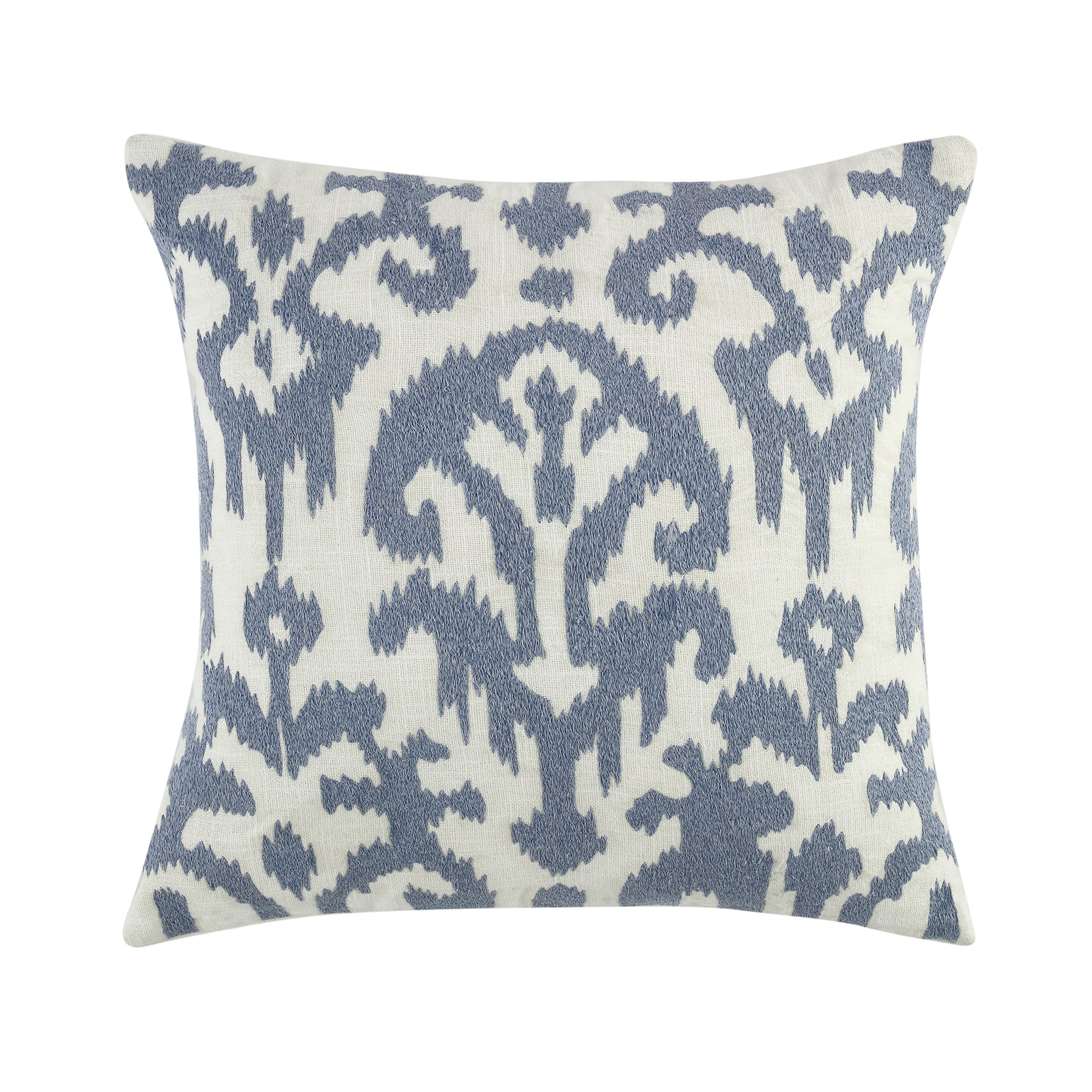 Ikat Collection Dusty Blue Hand Embroidered Pillow