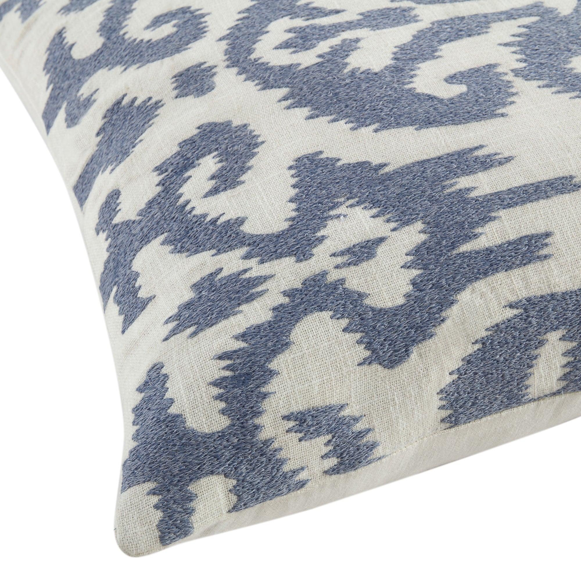 Ikat Collection Dusty Blue Hand Embroidered Pillow