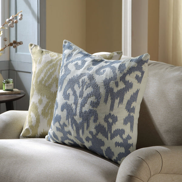 Ikat Collection Dusty Blue Hand Embroidered Pillow