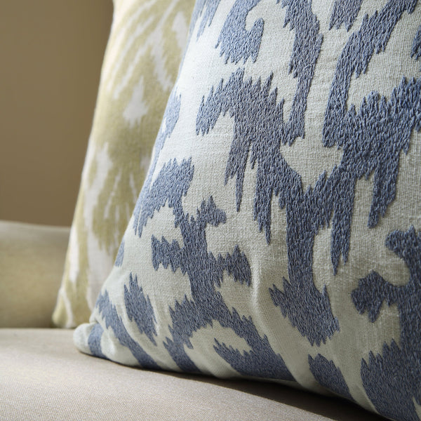 Ikat Collection Dusty Blue Hand Embroidered Pillow