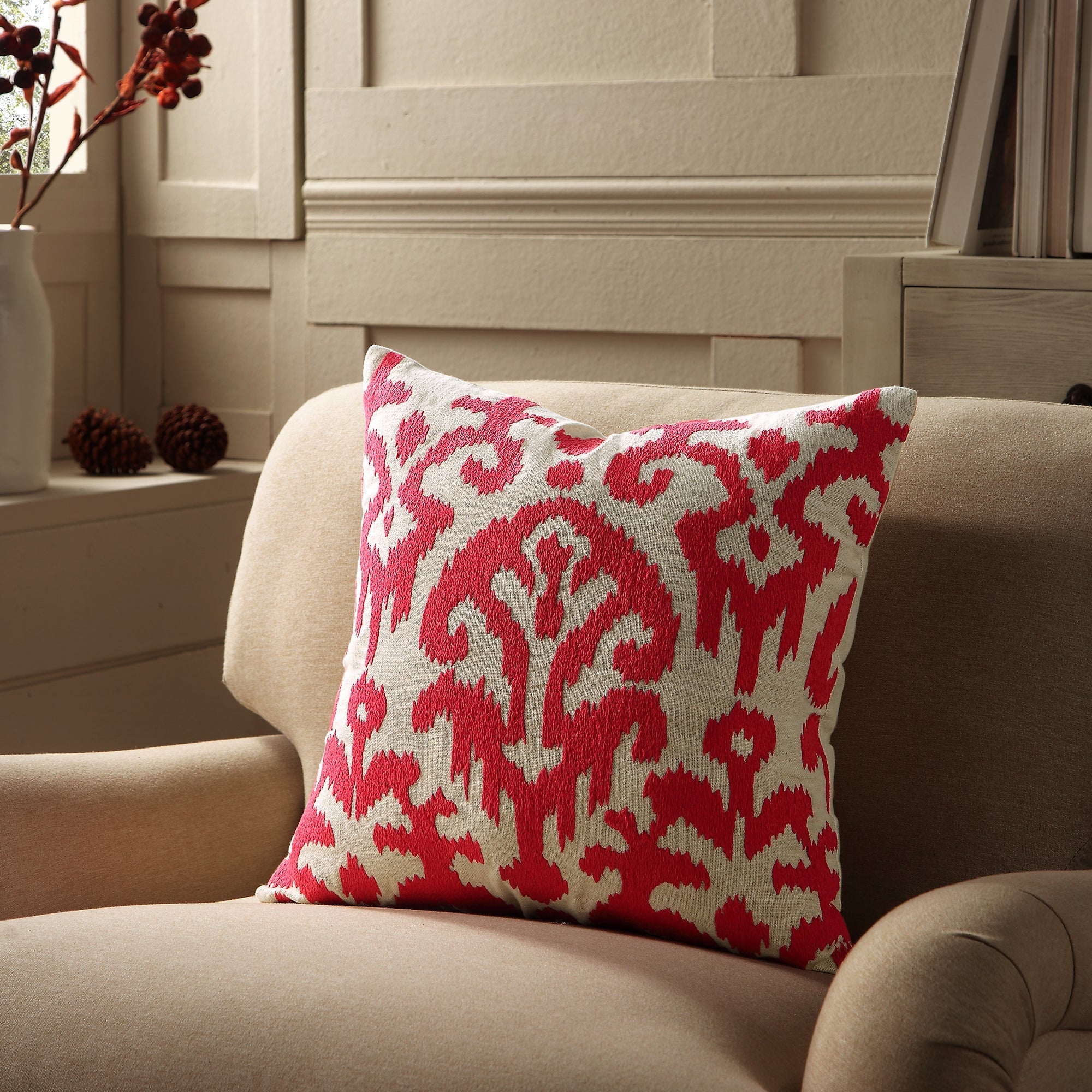 Ikat Collection Fuchsia Hand Embroidered Pillow