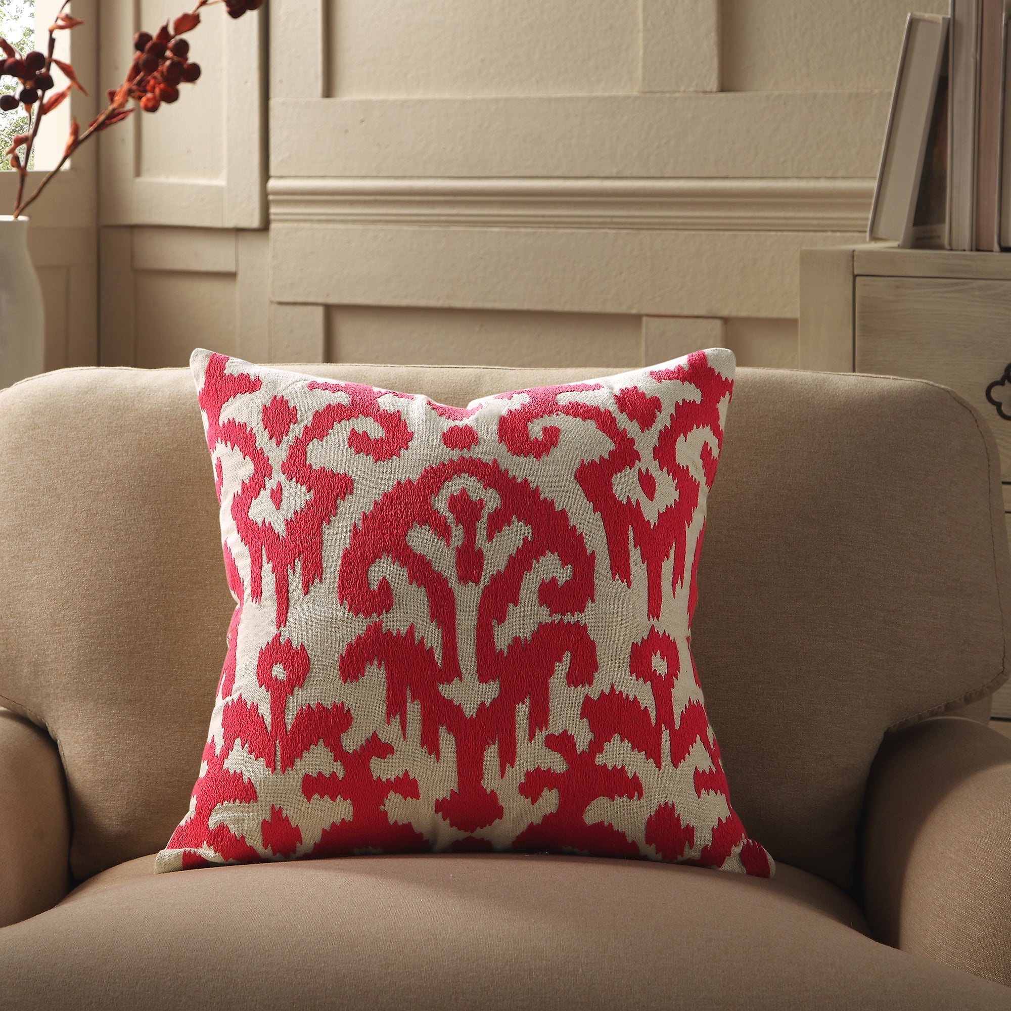 Ikat Collection Fuchsia Hand Embroidered Pillow