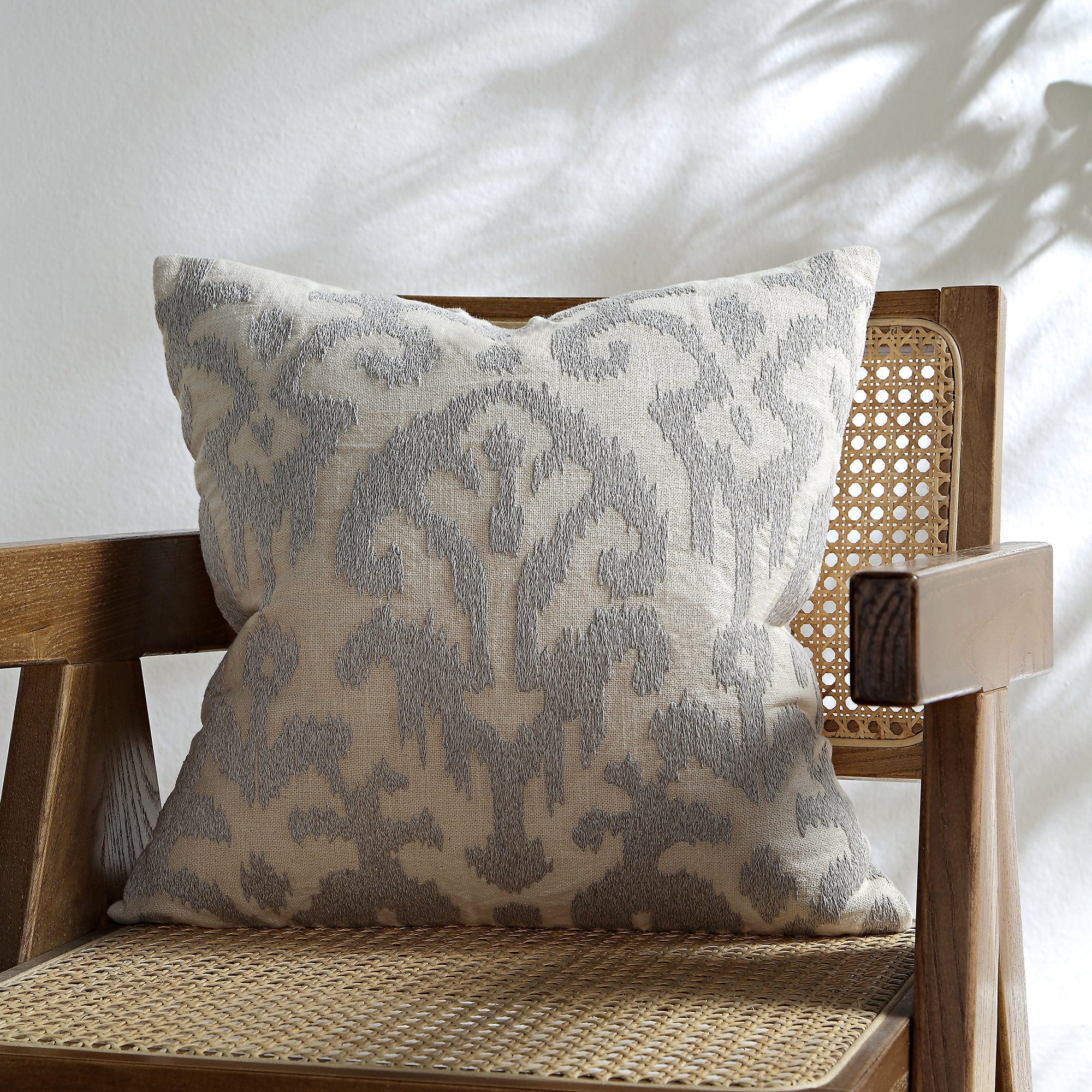 Ikat Collection Lunar Grey Hand Embroidered Pillow