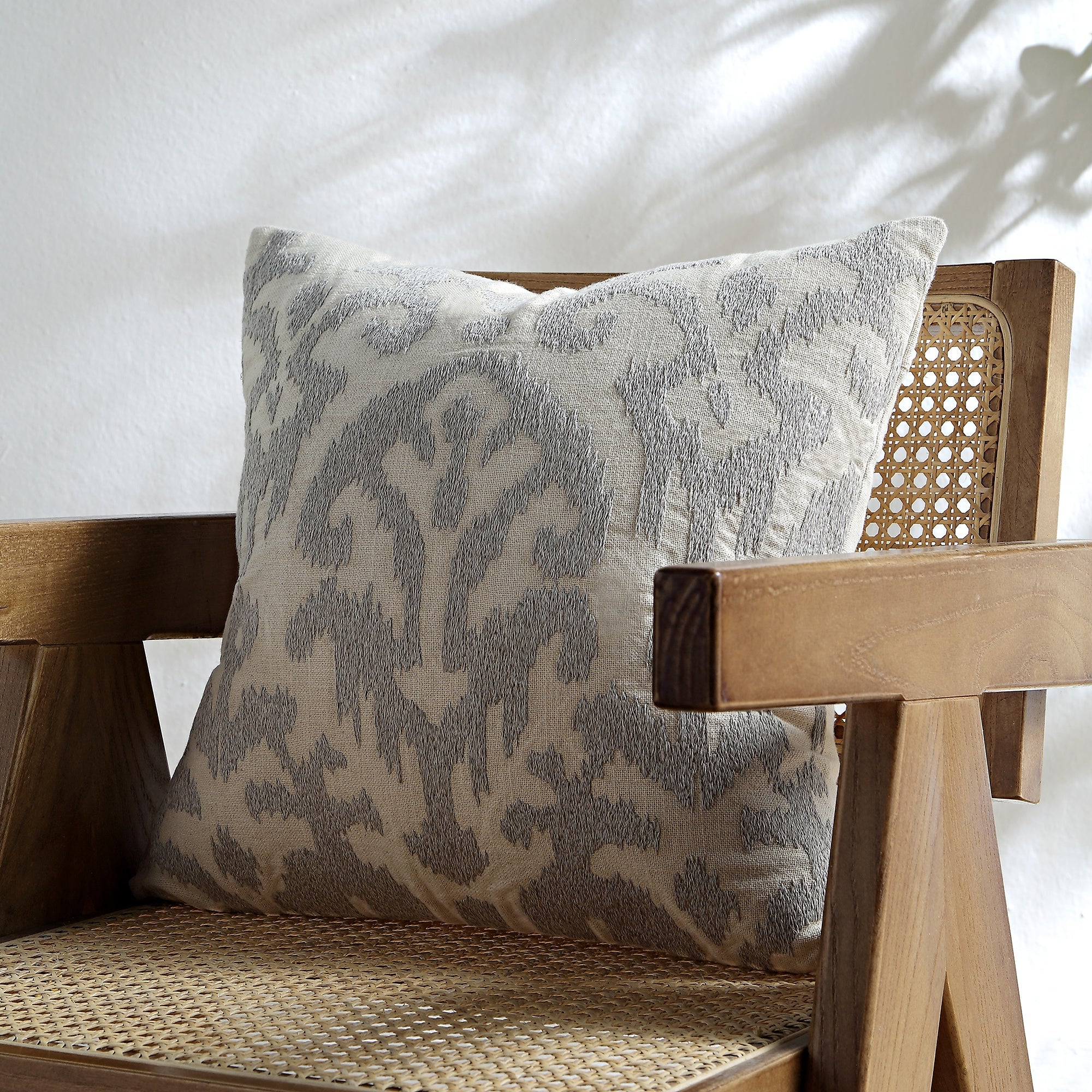 Ikat Collection Lunar Grey Hand Embroidered Pillow