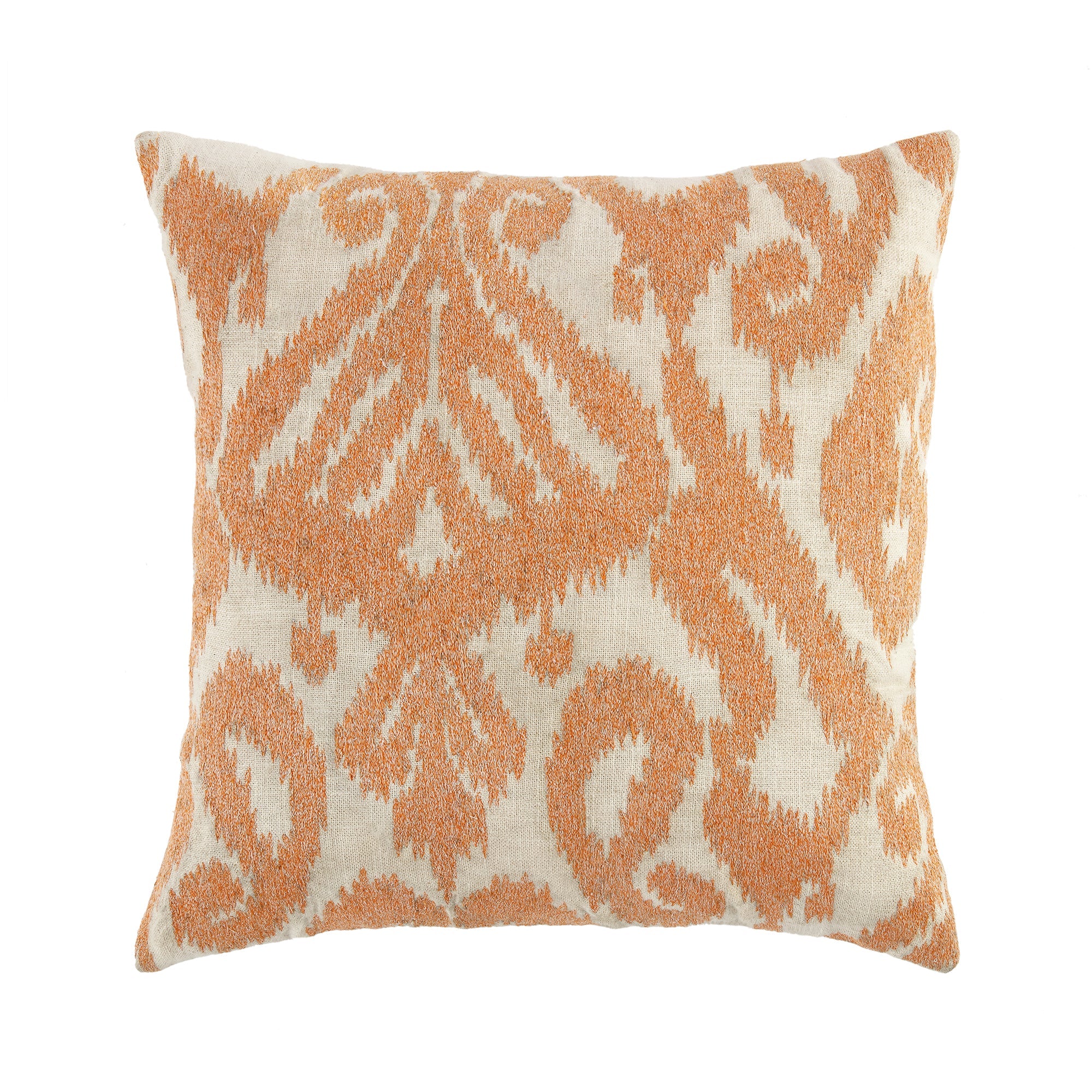 Ikat Collection Papaya Orange Hand Embroidered Pillow