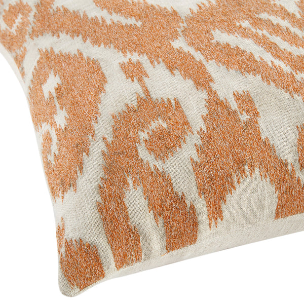 Ikat Collection Papaya Orange Hand Embroidered Pillow