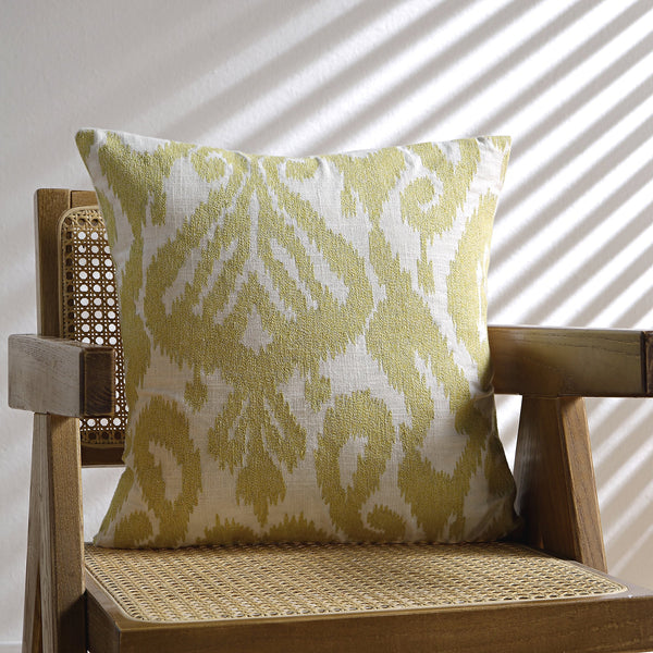 Ikat Collection Corn Yellow Hand Embroidered Pillow