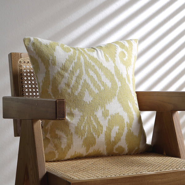 Ikat Collection Corn Yellow Hand Embroidered Pillow