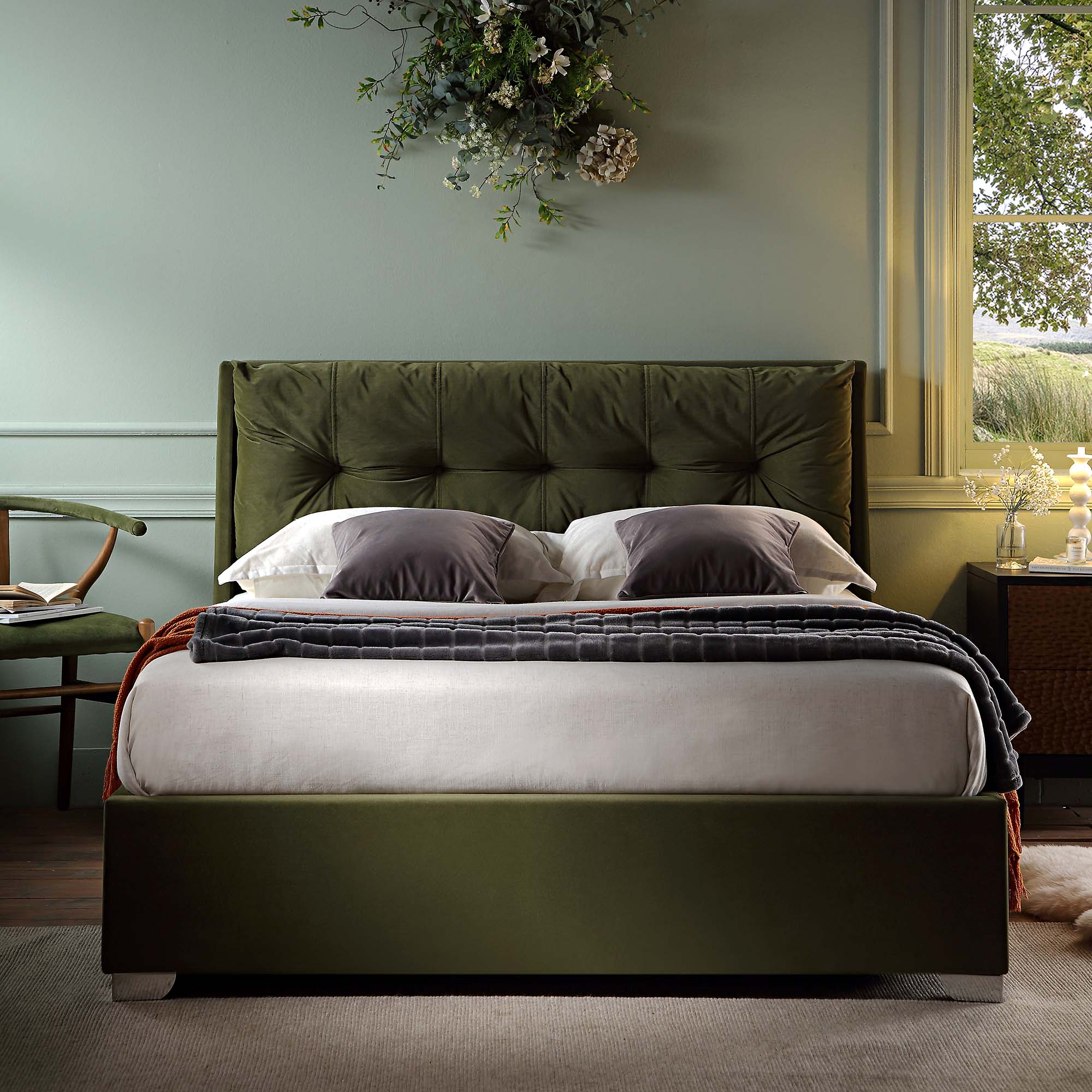 Hadley Moss Green Velvet Ottoman Storage Bed