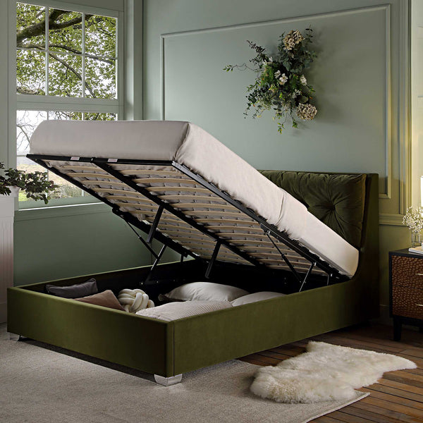 Hadley Moss Green Velvet Ottoman Storage Bed