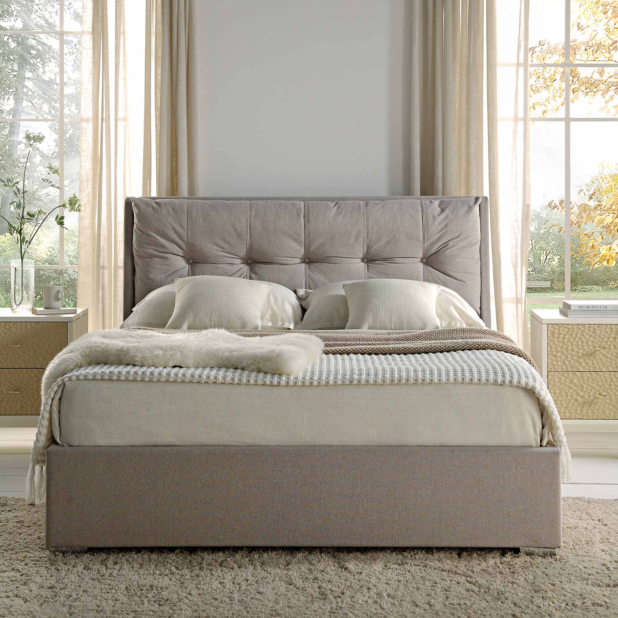 Hadley Stone Fabric Ottoman Storage Bed