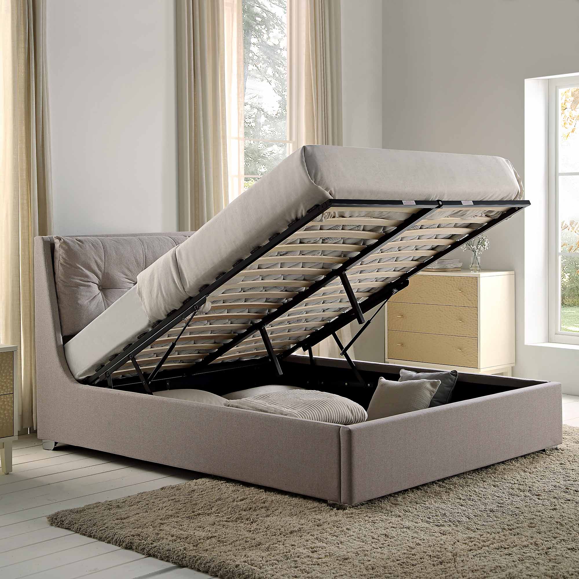 Hadley Stone Fabric Ottoman Storage Bed