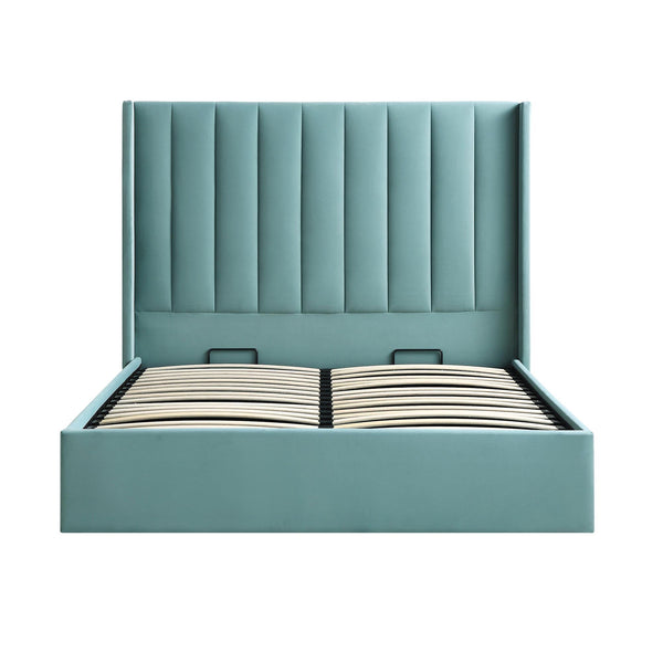 Wilton Seafoam Blue Velvet Ottoman Storage Bed