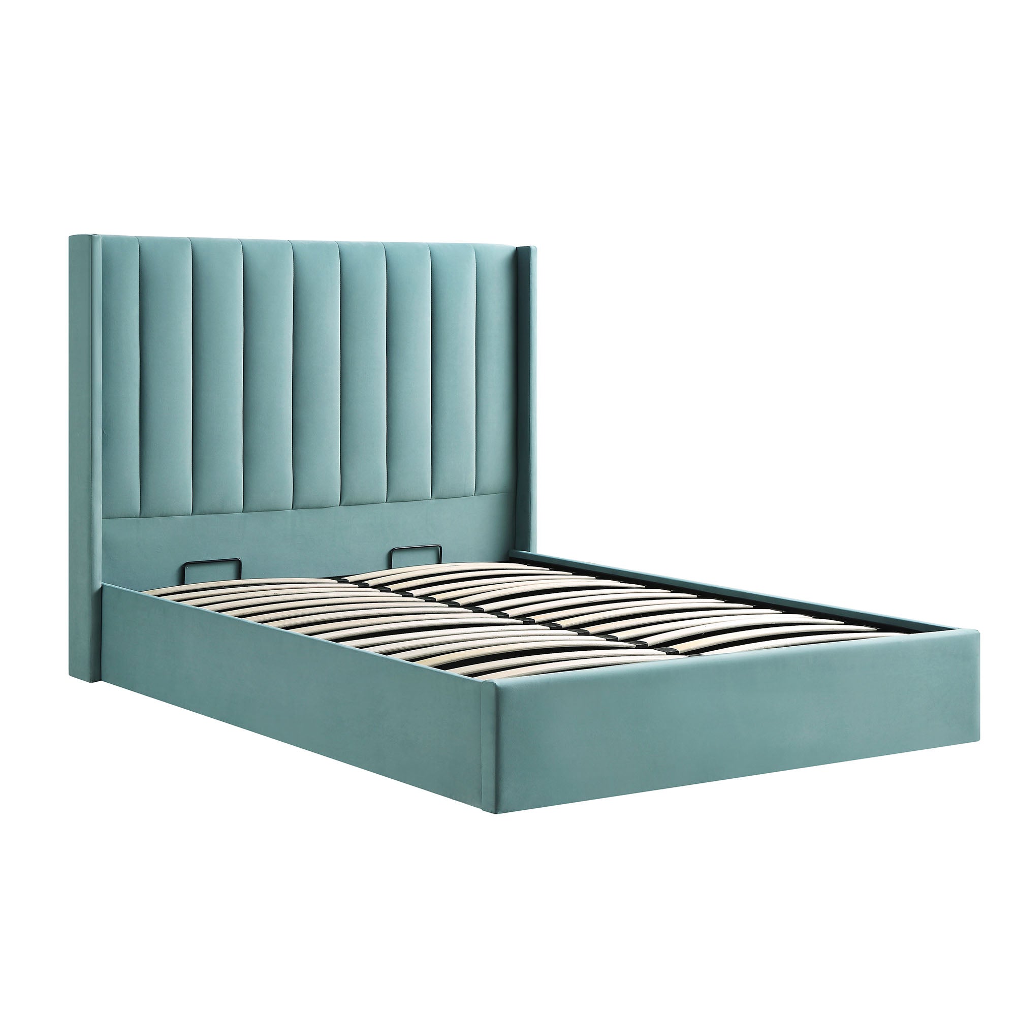 Wilton Seafoam Blue Velvet Ottoman Storage Bed