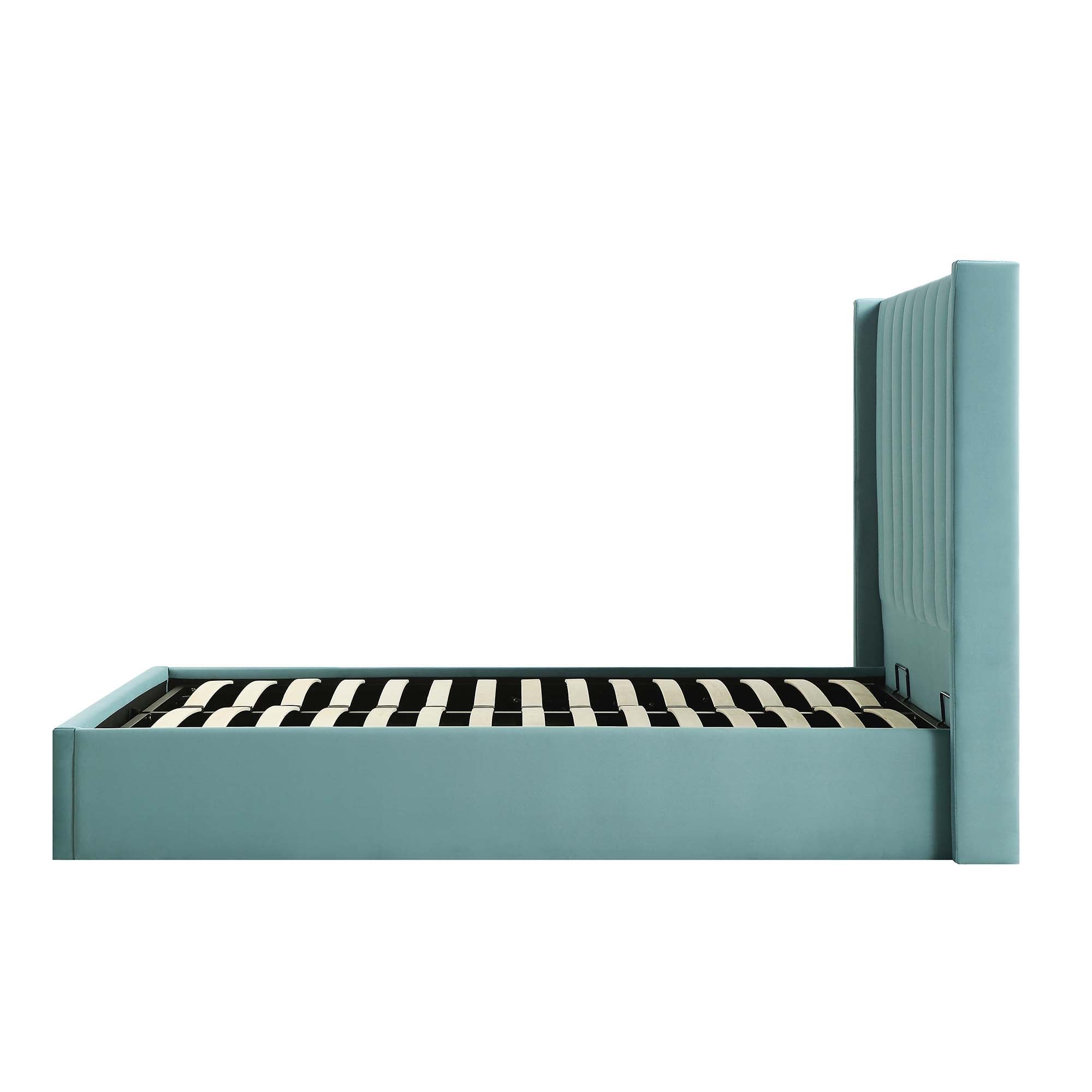 Wilton Seafoam Blue Velvet Ottoman Storage Bed