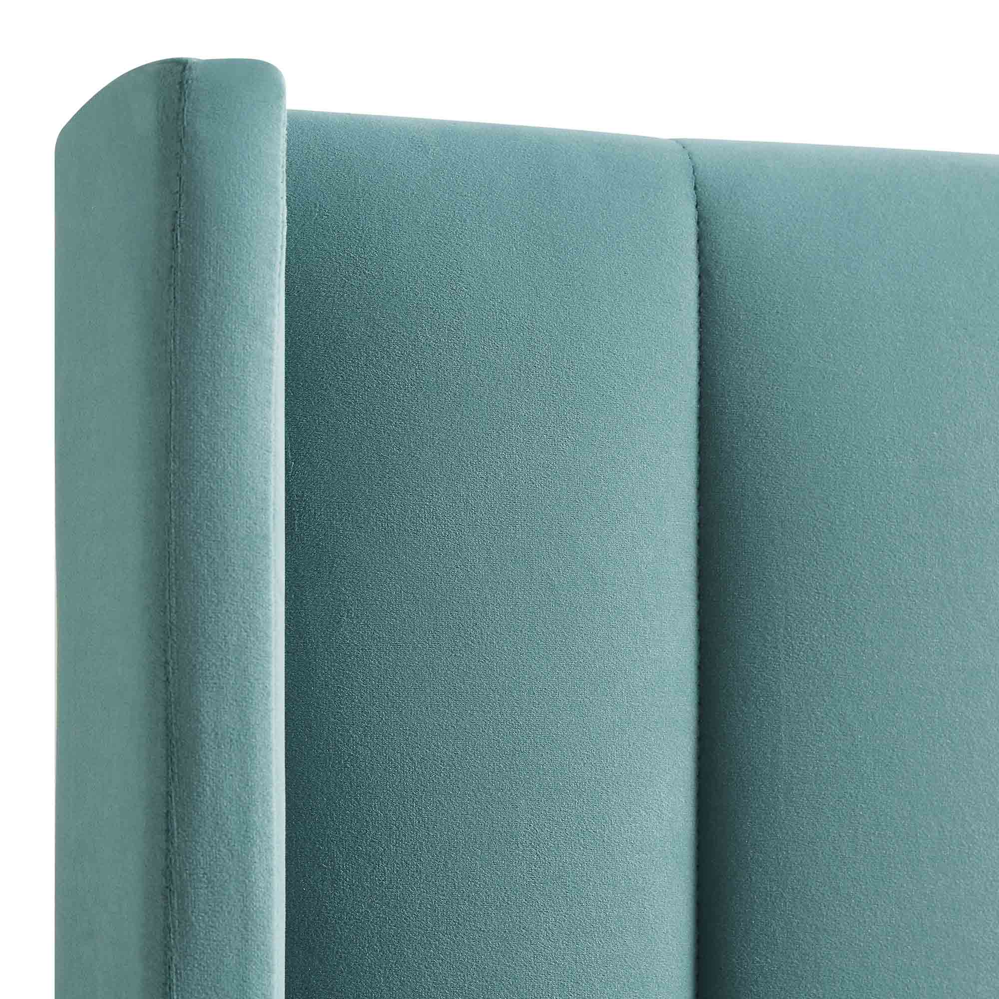 Wilton Seafoam Blue Velvet Ottoman Storage Bed