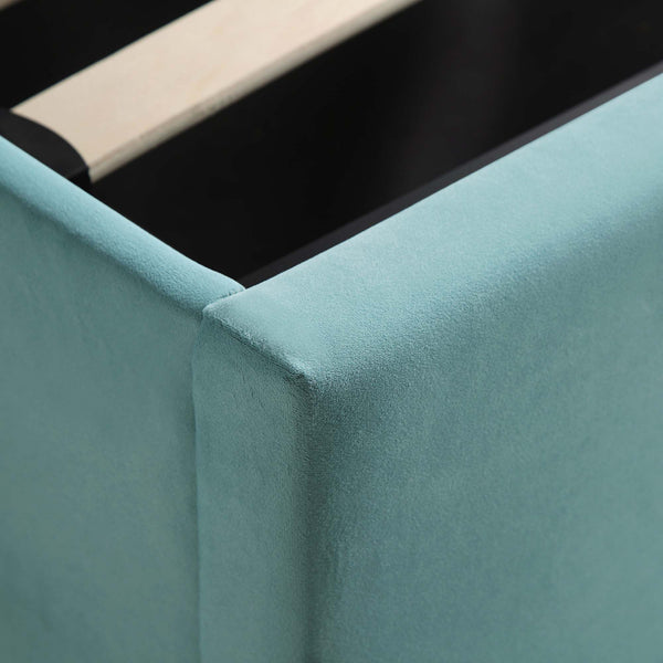 Wilton Seafoam Blue Velvet Ottoman Storage Bed