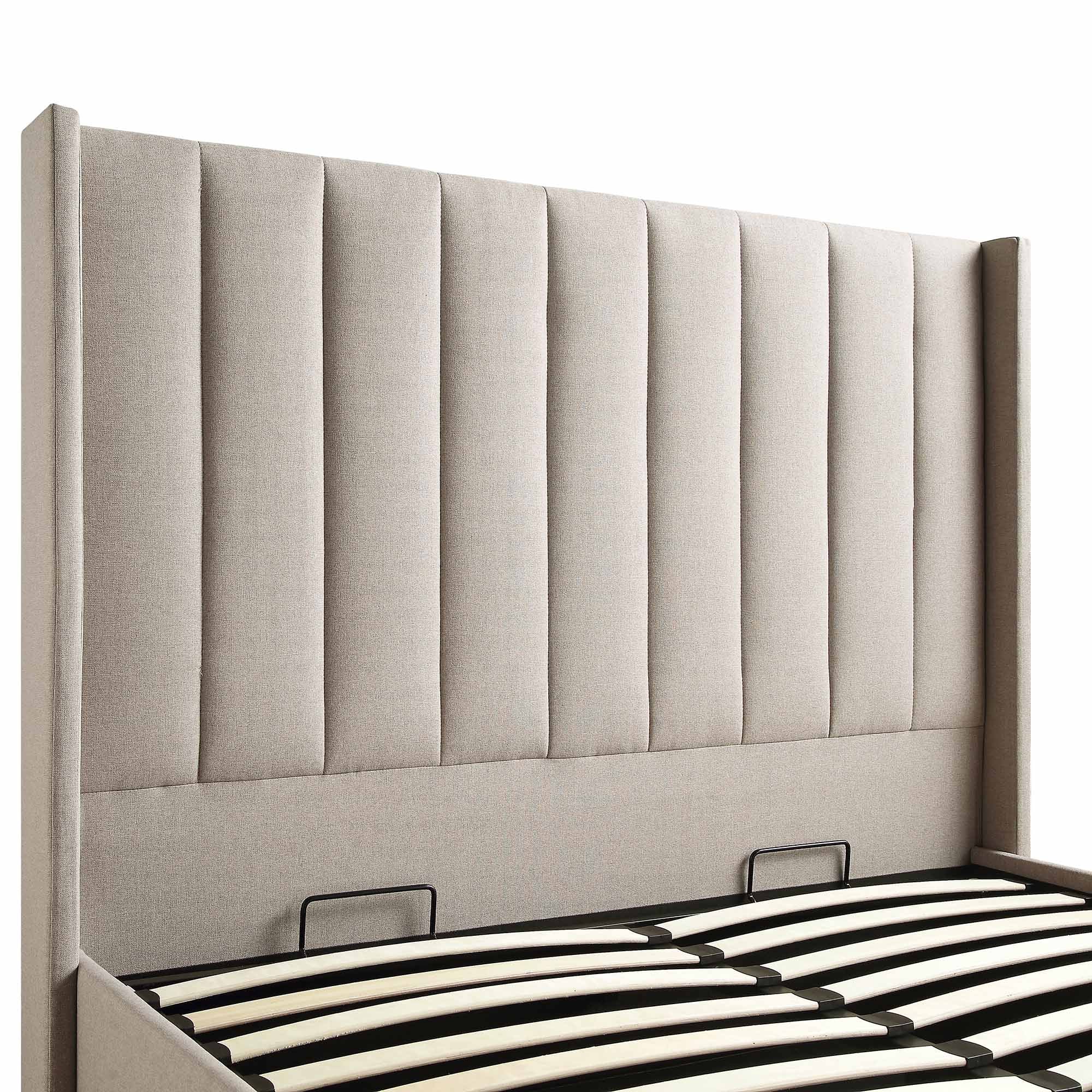 Wilton Warm Stone Fabric Ottoman Storage Bed