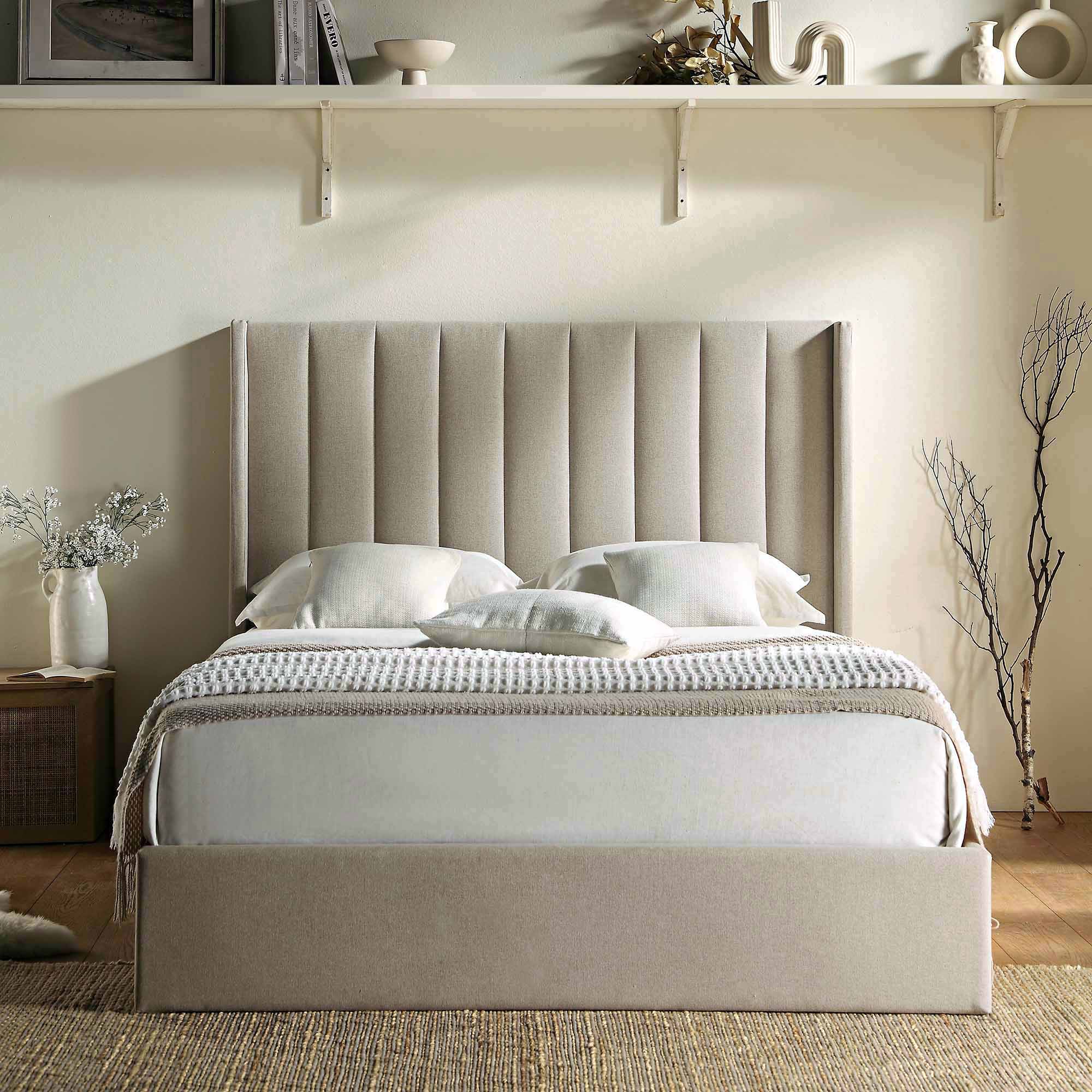 Wilton Warm Stone Fabric Ottoman Storage Bed