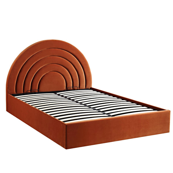 Archer Rust Velvet Ottoman Storage Bed