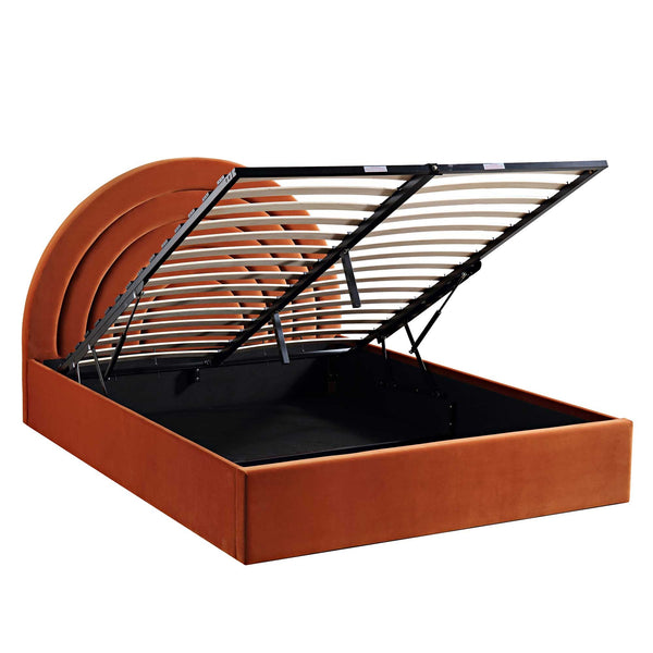 Archer Rust Velvet Ottoman Storage Bed