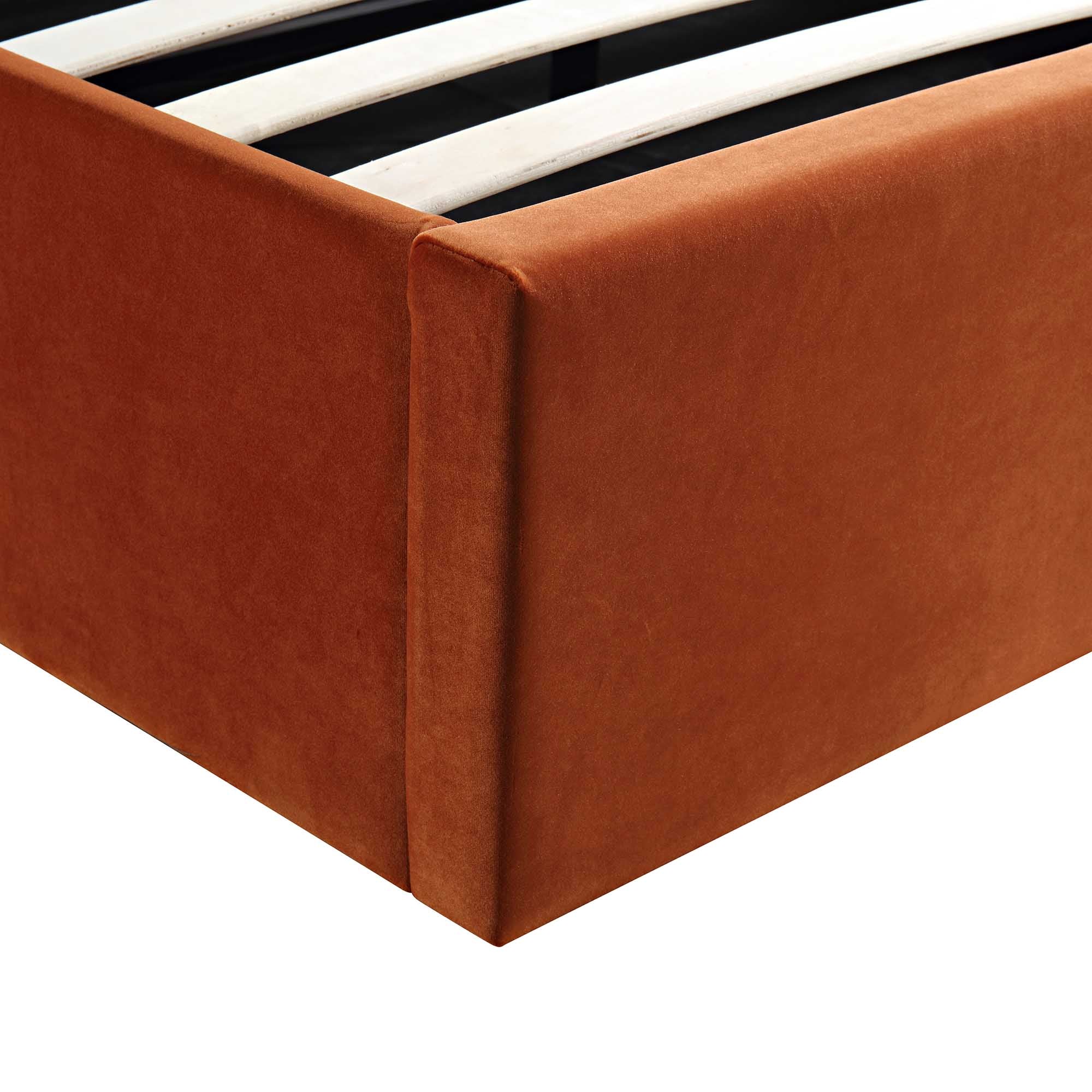 Archer Rust Velvet Ottoman Storage Bed