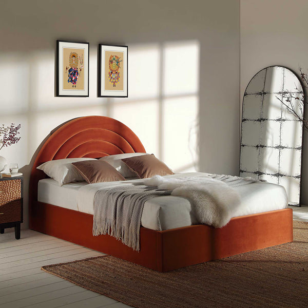 Archer Rust Velvet Ottoman Storage Bed