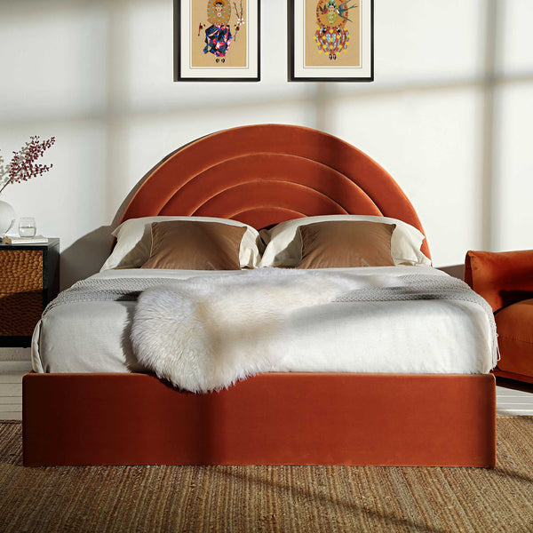 Archer Rust Velvet Ottoman Storage Bed