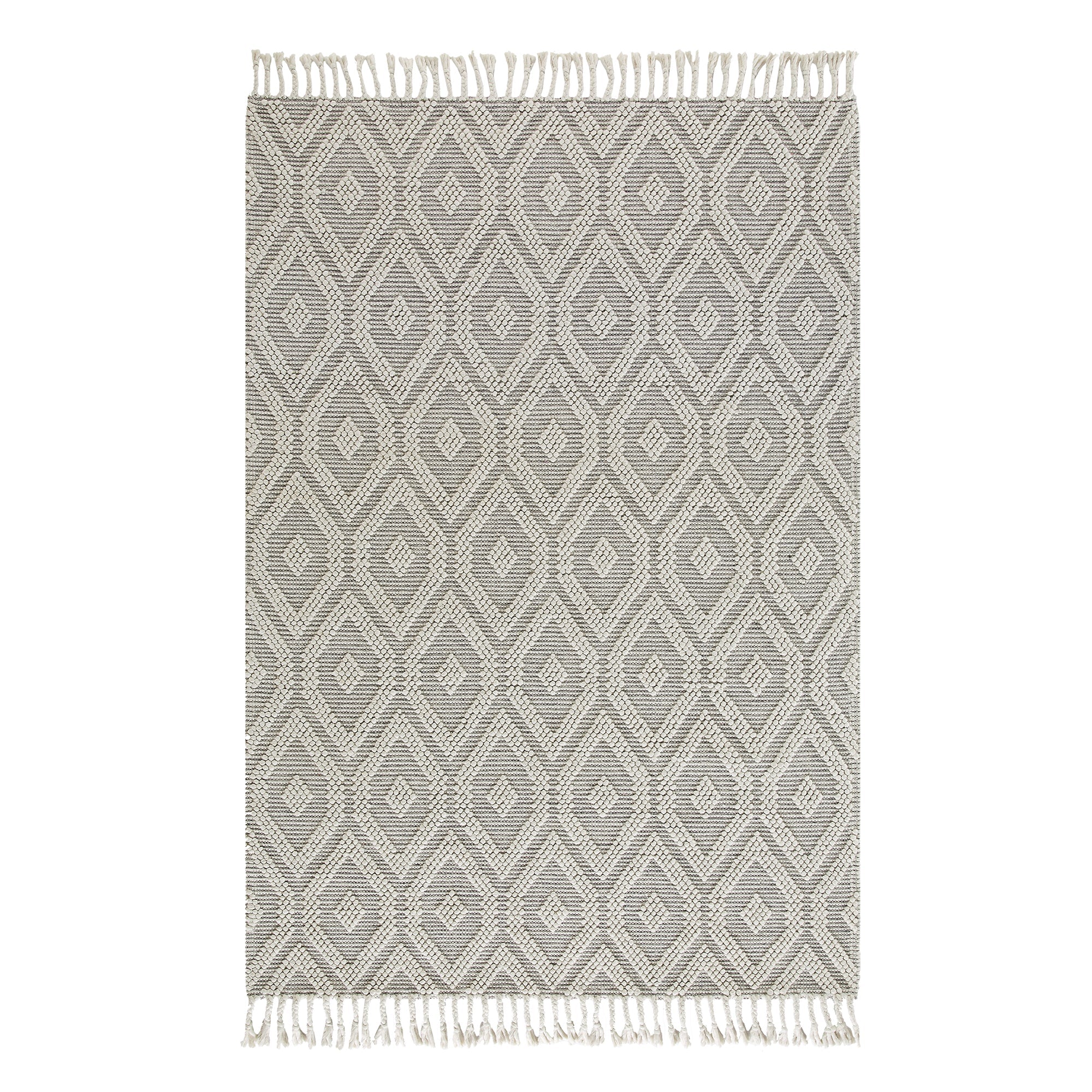 Avanti Handwoven Light Grey and Cream Diamond Bobble Wool Rug