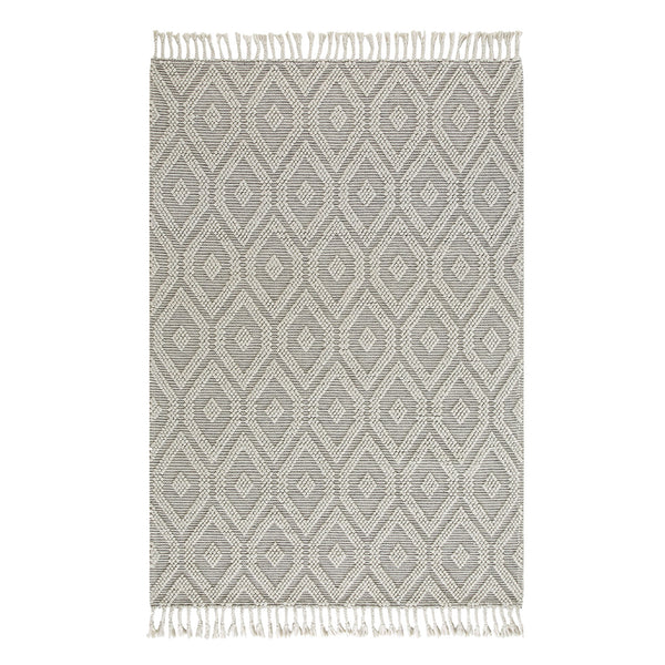 Avanti Handwoven Light Grey and Cream Diamond Bobble Wool Rug