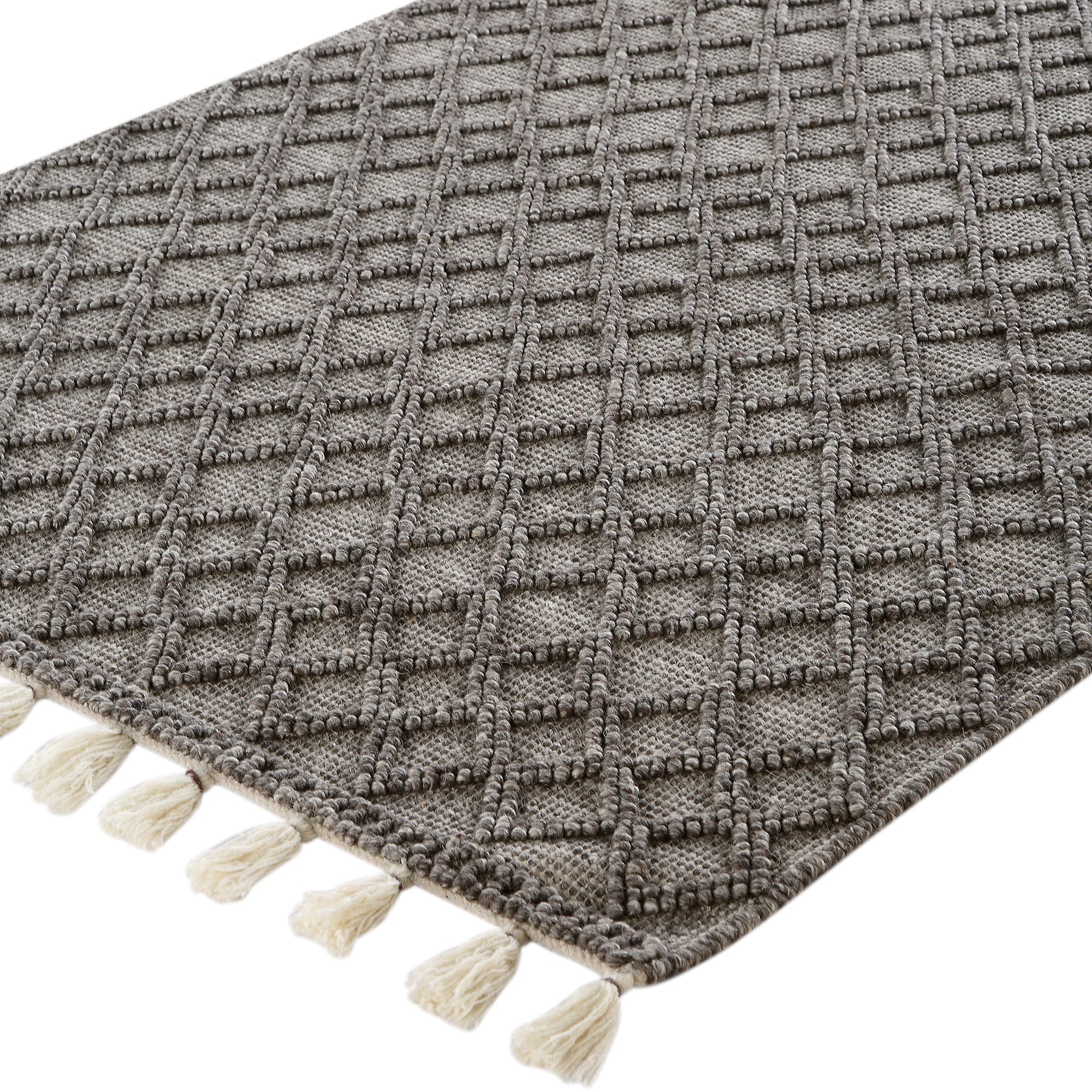 Avanti Handwoven Warm Grey Diamond Bobble Wool Rug